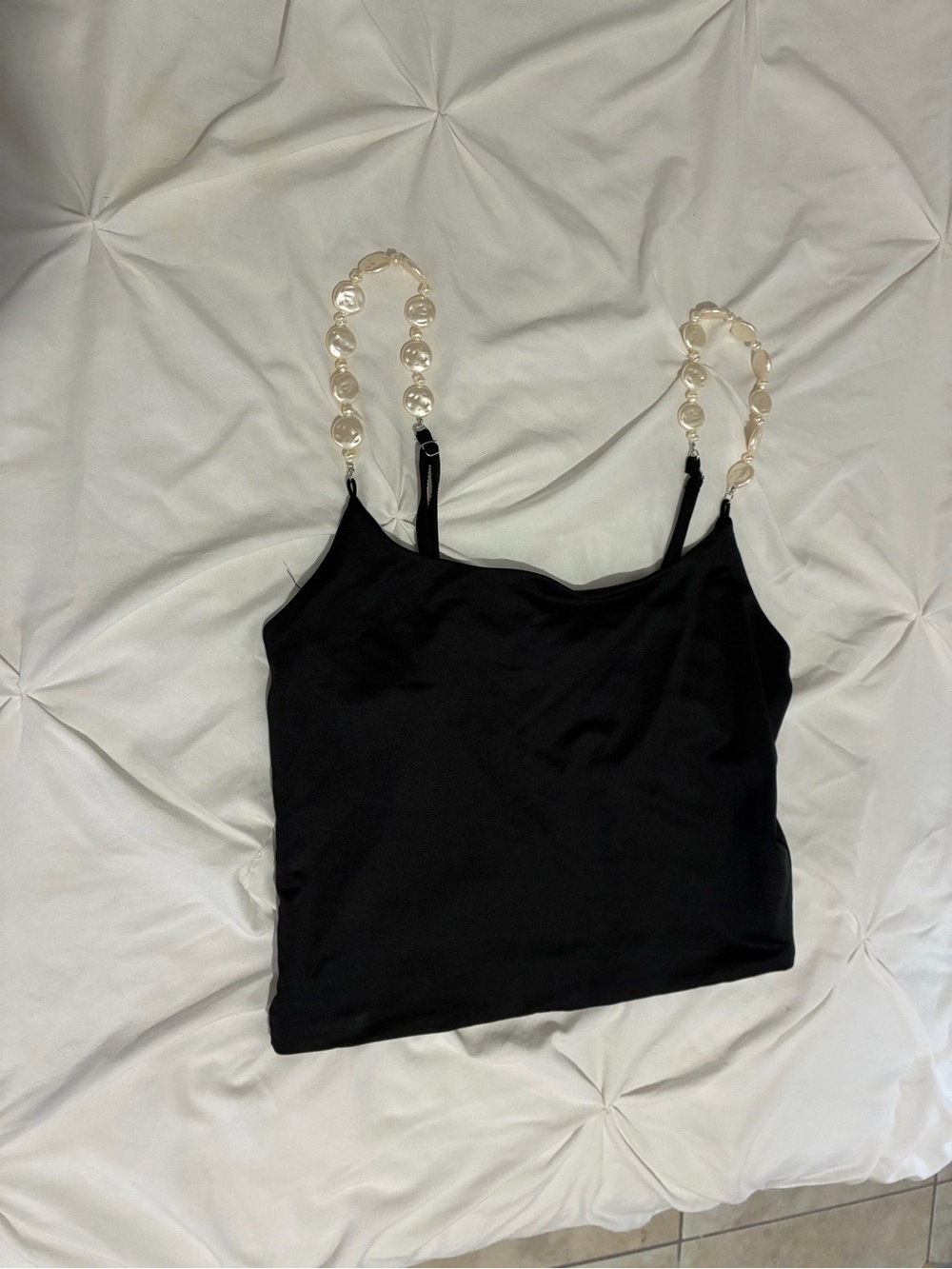 Forever 21 Black Cami with Pearl Detail Straps